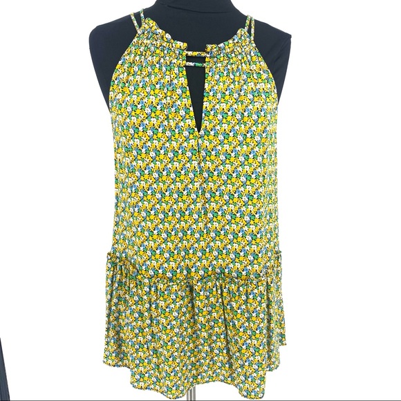 LOFT Tops - LOFT Outlet Floral Keyhole Neck Peplum Tank Top L